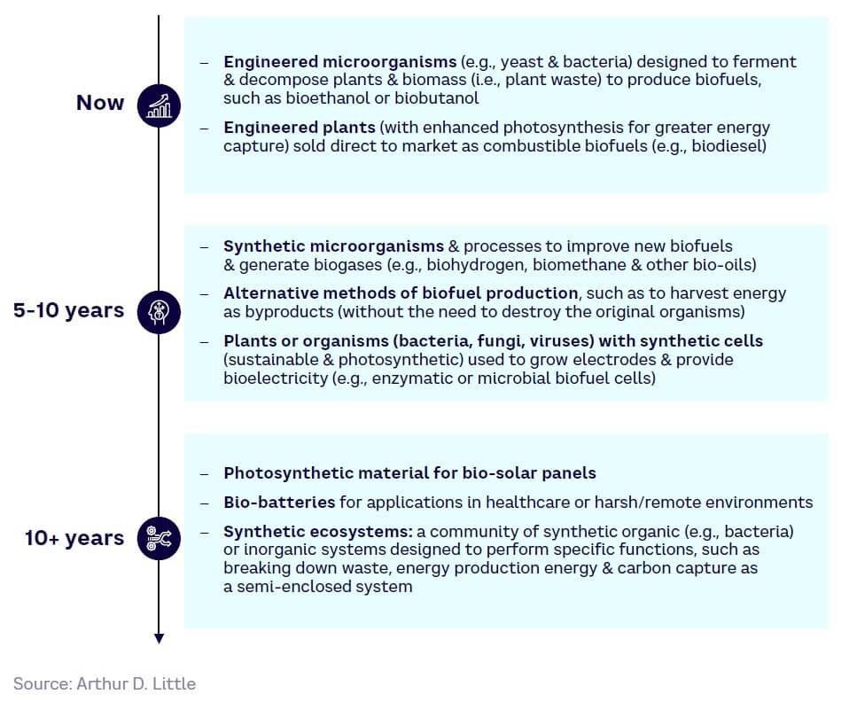 Fig 25 – Maturity timeline for SynBio applications in energy