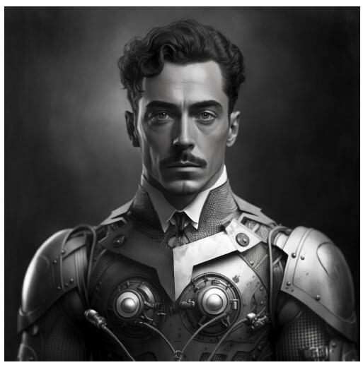 Fig 3 — Photo generated using MidJourney and the prompt “a 1920 photo of iron man”