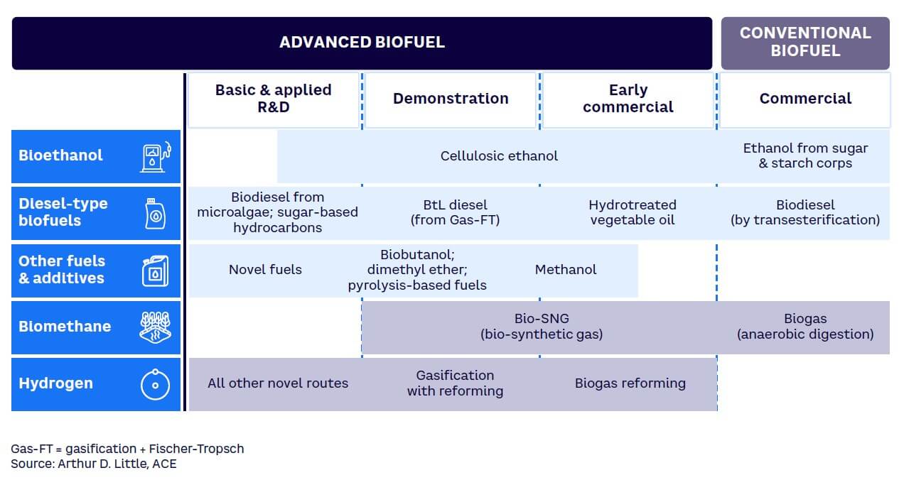 Figure 3. Main biofuel-producing technologies and methods