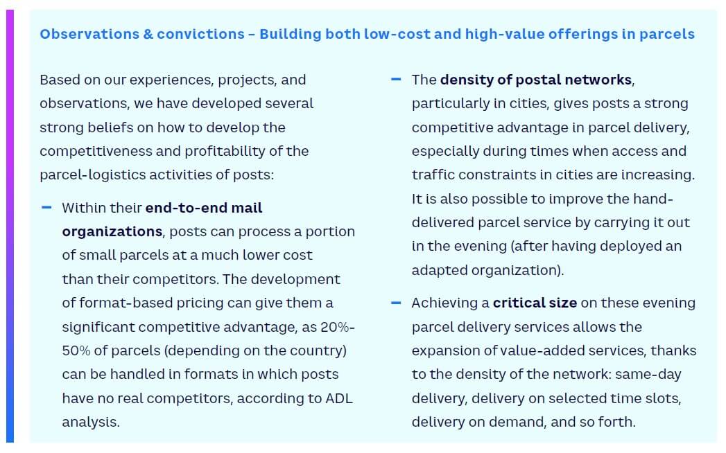Observations & convictions – Building both low-cost and high-value offerings in parcels